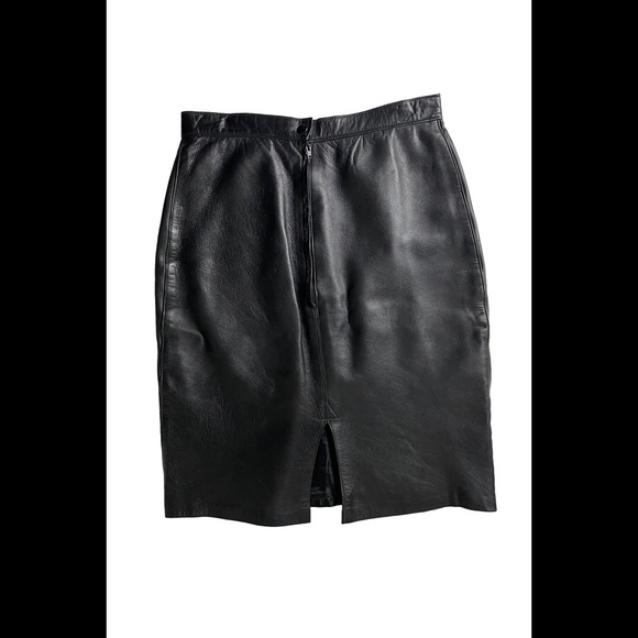 VINTAGE - 80’s high waisted black leather skirt - Picture 2 of 3